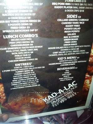 Kad-a-Lac Restuarant Lounge - Portsmouth, VA menu_pic