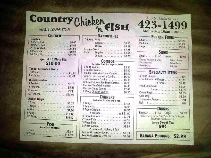 Country Chicken 'n Fish - Crestview, FL menu_pic