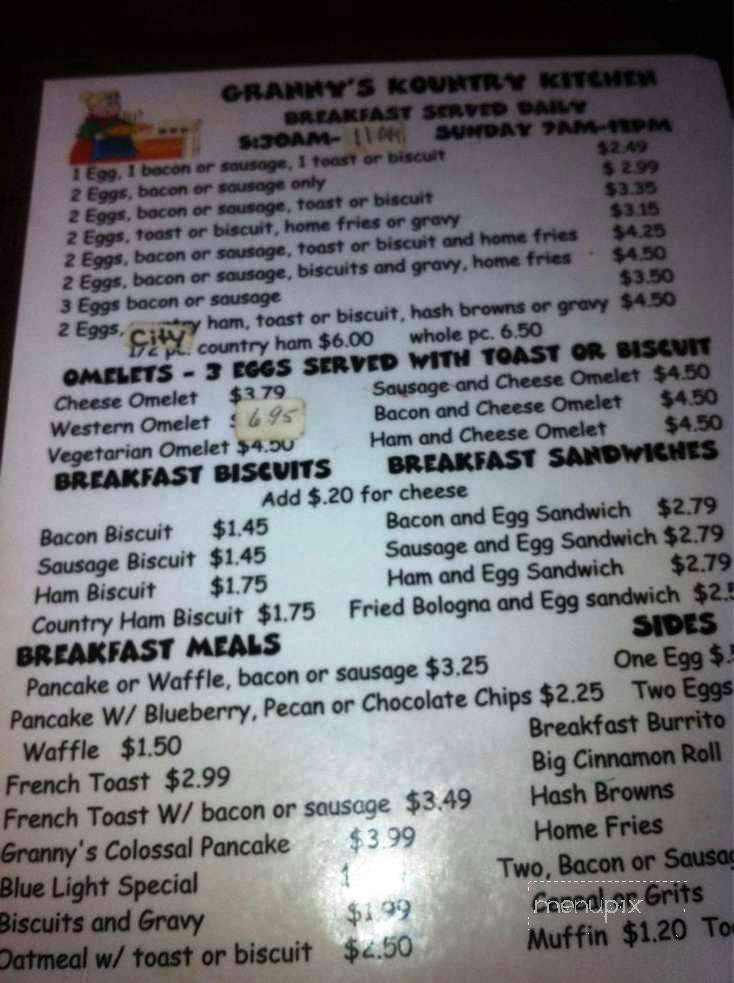 Granny's Kountry Kitchen - Cadiz, KY menu_pic