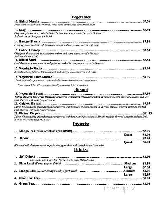 Punjab Grill - Evans, GA menu_pic