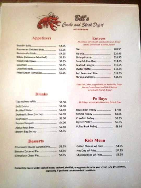 Bill's Creole and Steak Depot - Flora, MS menu_pic