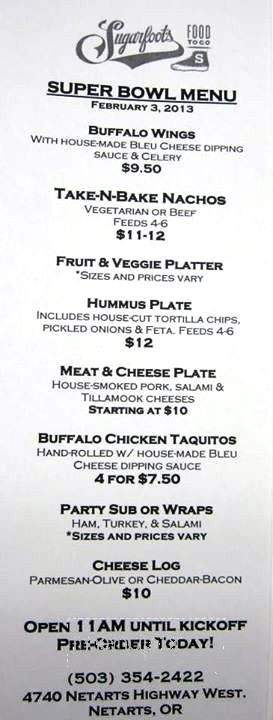 Sugarfoot's - Tillamook, OR menu_pic