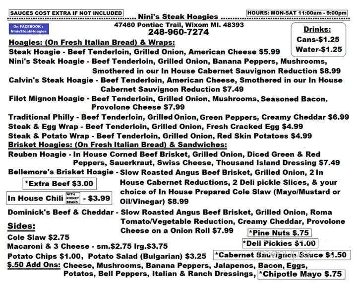 Nini's Stake Hoagies - Wixom, MI menu_pic