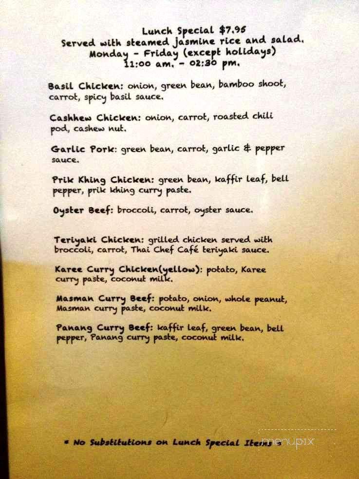 Thai Chef Cafe - El Paso, TX menu_pic