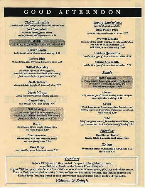 Janet's Onancock General Store - Onancock, VA menu_pic