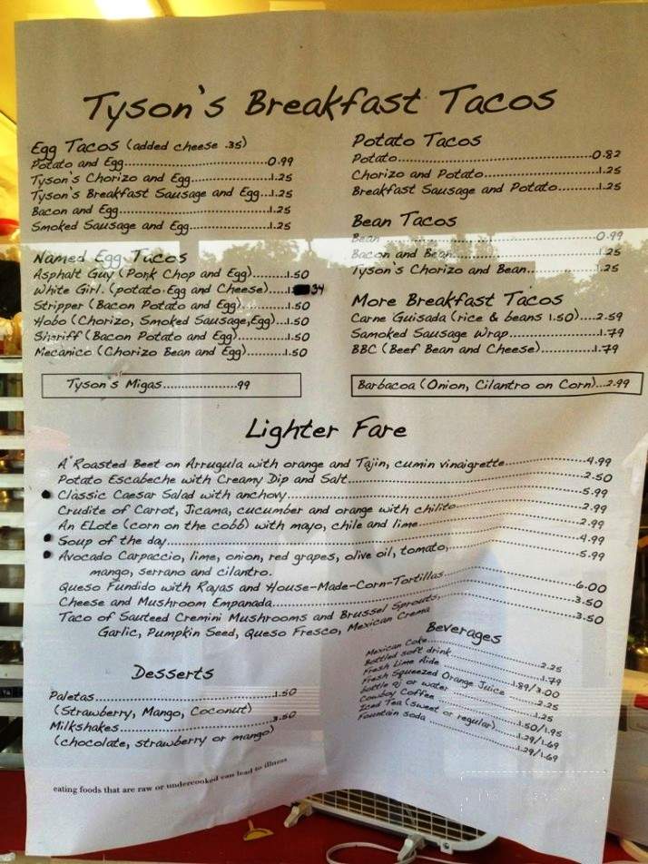 Tyson's Tacos - Austin, TX menu_pic