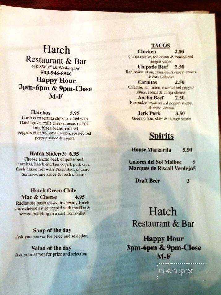 Hatch Restaurant & Bar - Portland, OR menu_pic