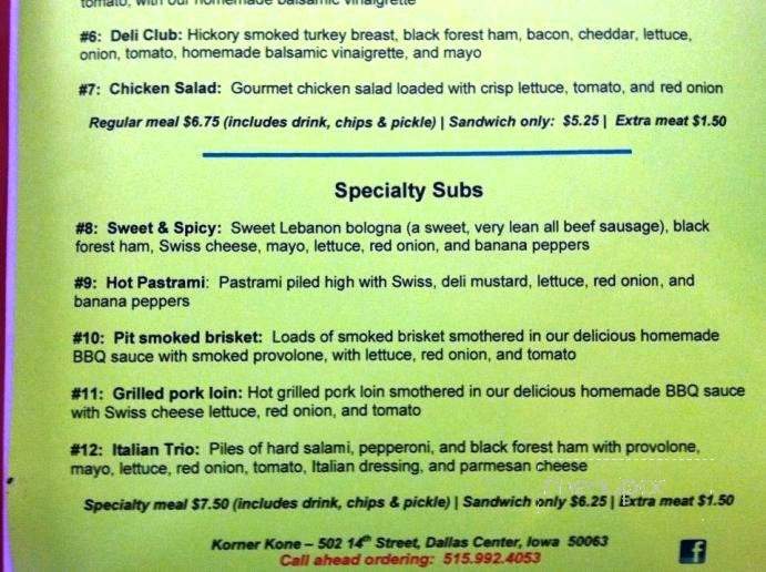 Korner Kone Eats N’ Treats - Dallas Center, IA menu_pic
