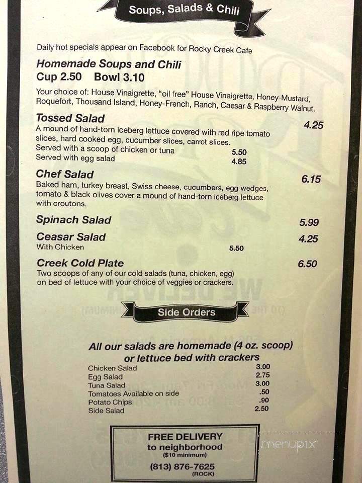 Rocky Creek Cafe - Tampa, FL menu_pic
