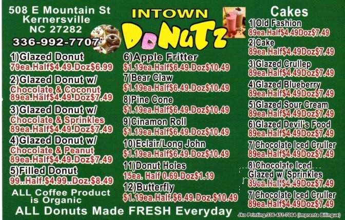 Intown Donutz - Kernersville, NC menu_pic