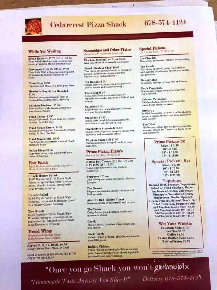 Cedarcrest Pizza Shack - Dallas, GA menu_pic