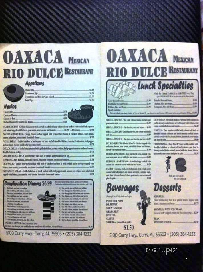 Oaxaca Rio Dulce Mexican Restaurant - Jasper, AL menu_pic