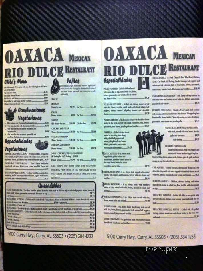 Oaxaca Rio Dulce Mexican Restaurant - Jasper, AL menu_pic