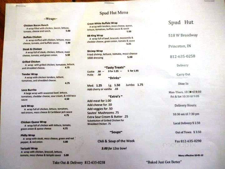Spud Hut - Princeton, IN menu_pic