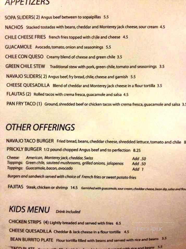 Prickly Pear Bar and Grill - Albuquerque, NM menu_pic