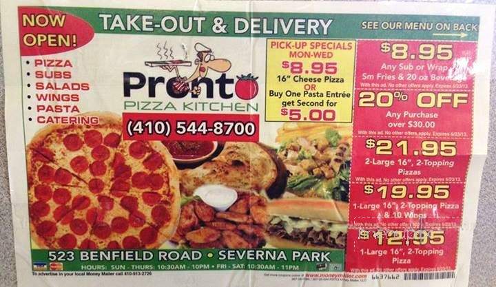 Pronto Pizza Kitchen - Severna Park, MD menu_pic