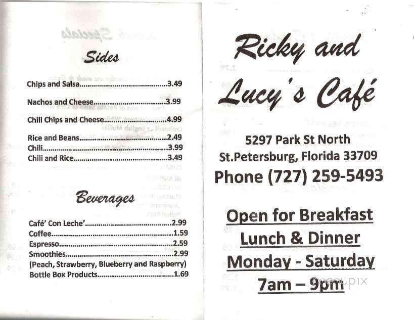 Ricky and Lucy's Cafe - St Petersburg, FL menu_pic