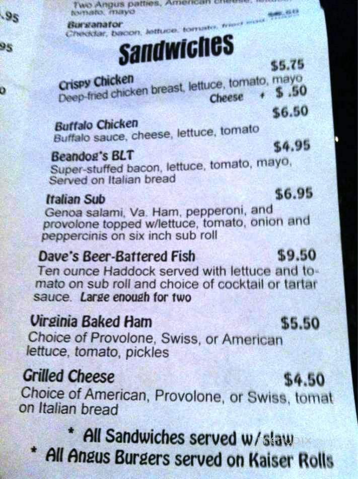 Bean Dog's - Somerset, PA menu_pic