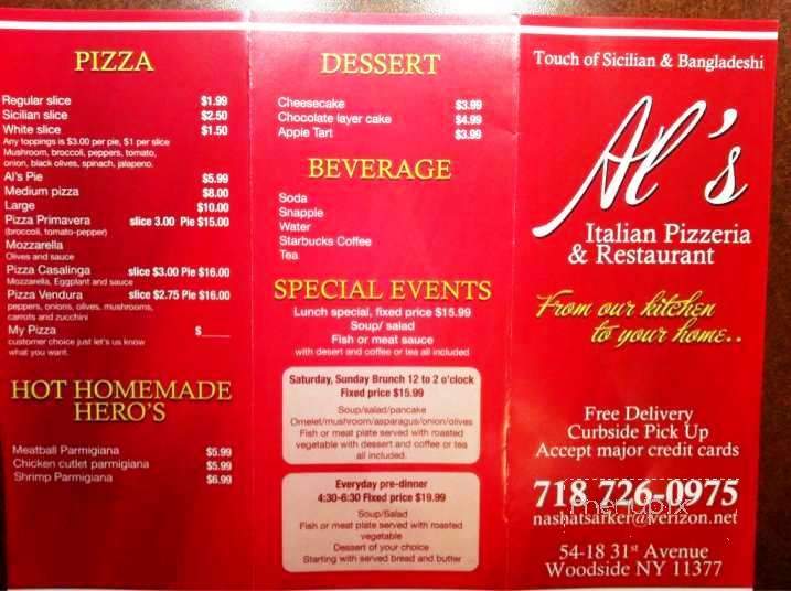 Al's Pizza, Italian, Indian Chinese Food - Flushing, NY menu_pic