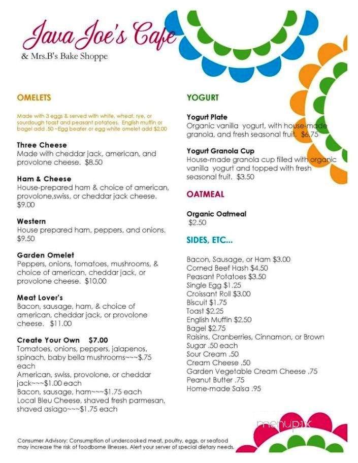 Java Joe's cafe - Hancock, MA menu_pic