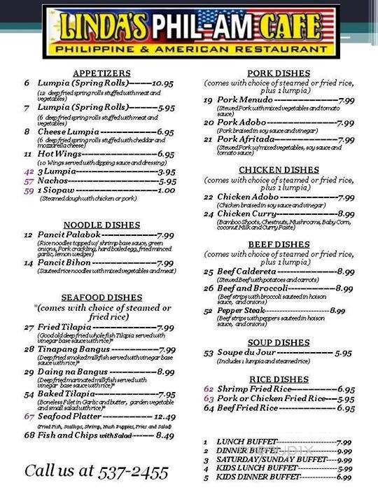 Linda's Cafe & Buffet - Baker, FL menu_pic