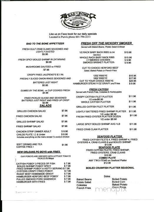 Bad to the Bone - Purvis, MS menu_pic