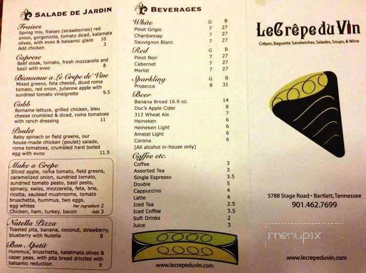 Le Crepe Du Vin - Memphis, TN menu_pic