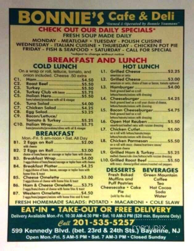 Bonnie's Cafe & Deli - Bayonne, NJ menu_pic