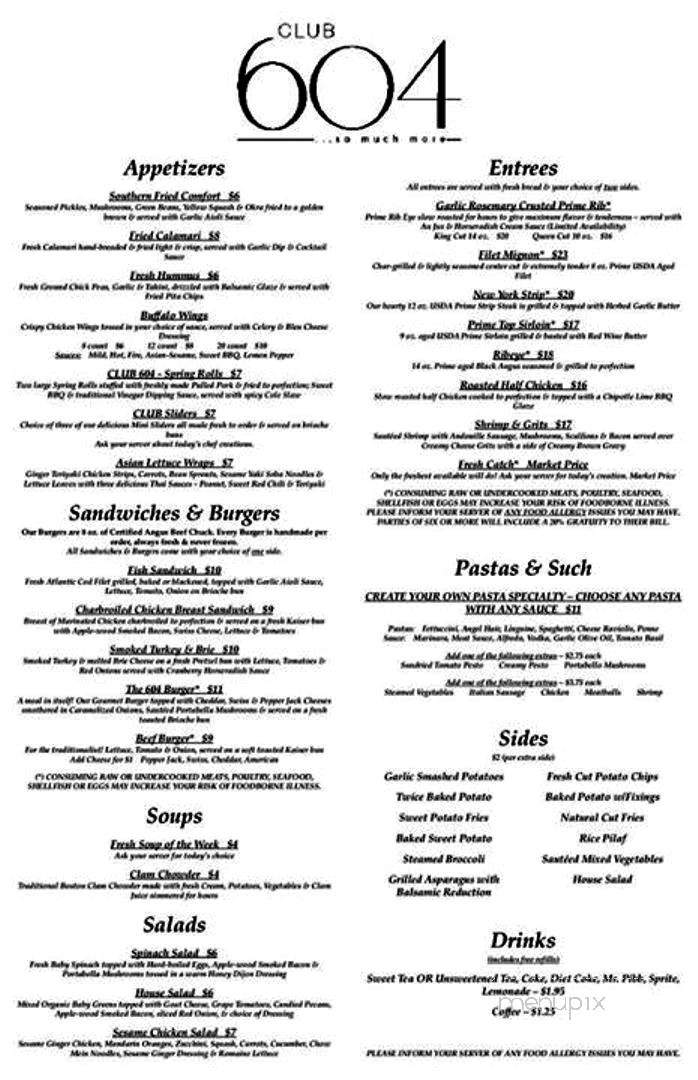 Club 604 - Dublin, GA menu_pic
