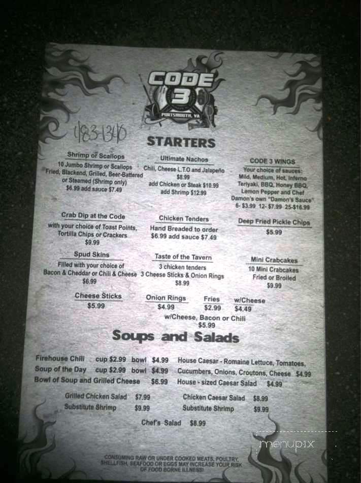 Code 3 Tavern - Portsmouth, VA menu_pic
