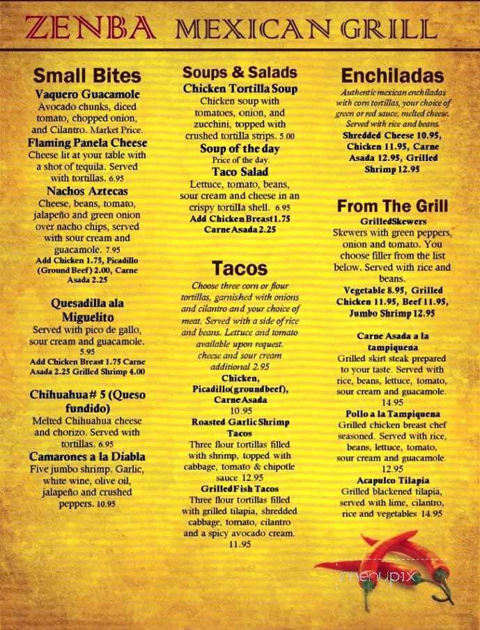 Zenba Mexican Grill - Chicago, IL menu_pic