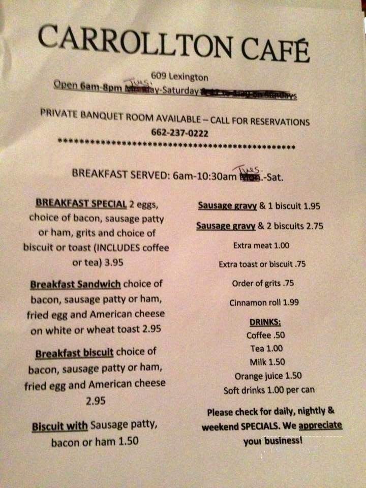 Carrollton Cafe - Lexington, MS menu_pic