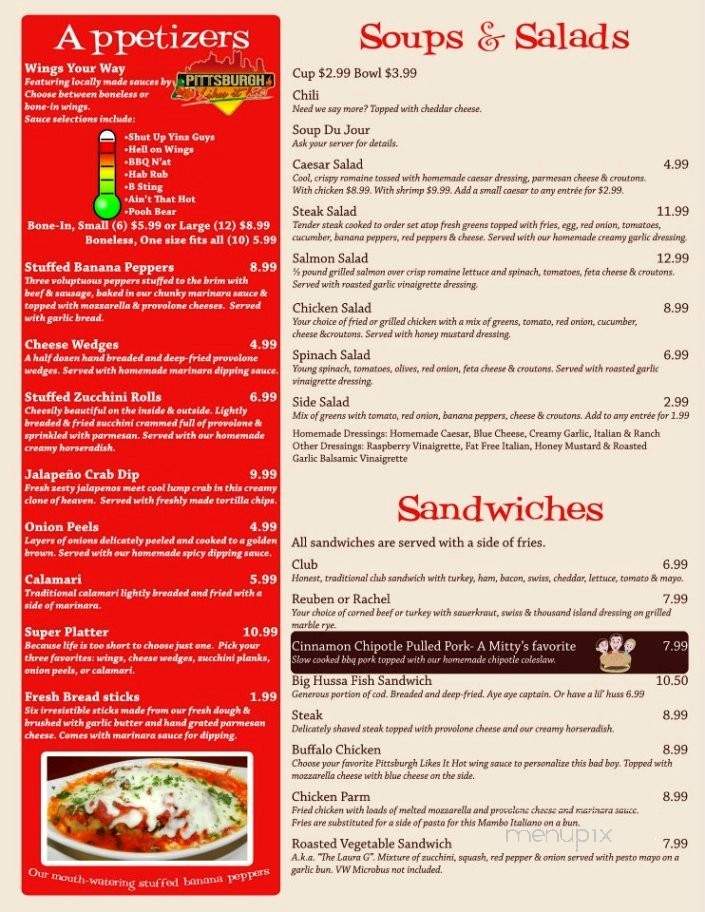 Mitty's Restaurant and Pizzeria - Finleyville, PA menu_pic
