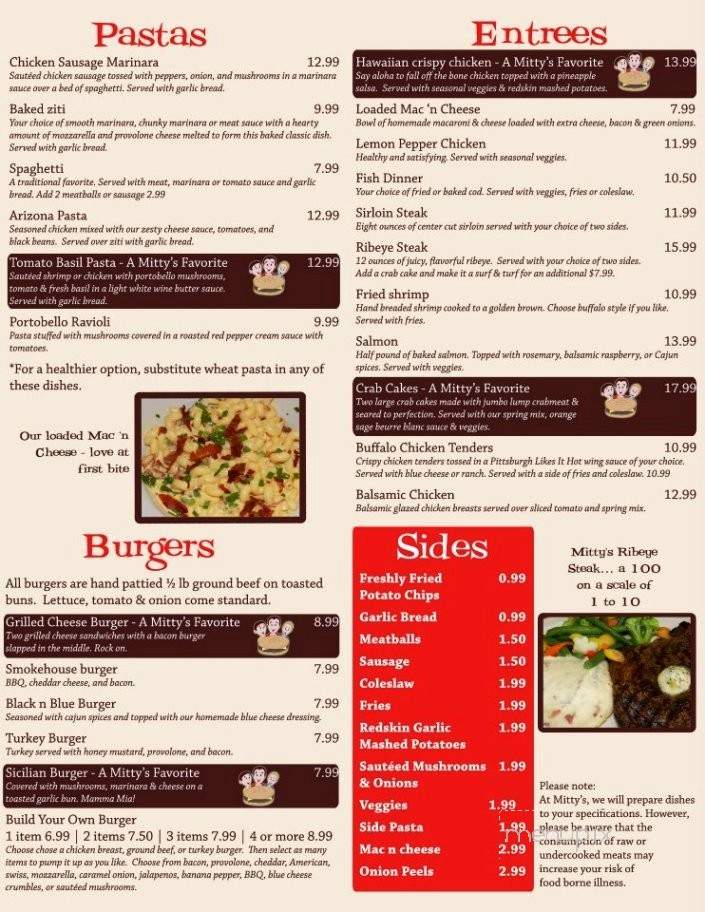 Mitty's Restaurant and Pizzeria - Finleyville, PA menu_pic