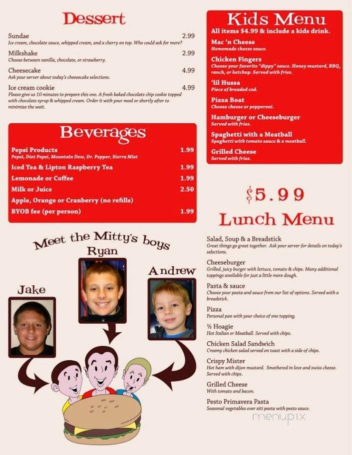 Mitty's Restaurant and Pizzeria - Finleyville, PA menu_pic