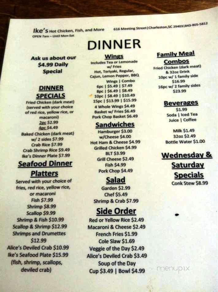 Ike's Hot Chicken, Fish, and More - Charleston, SC menu_pic