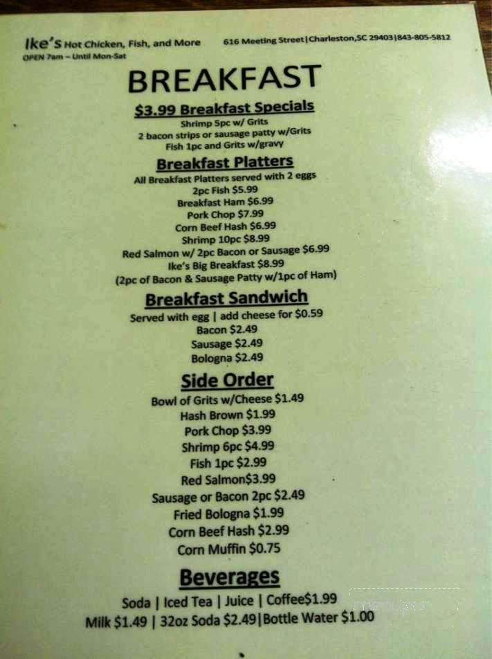 Ike's Hot Chicken, Fish, and More - Charleston, SC menu_pic
