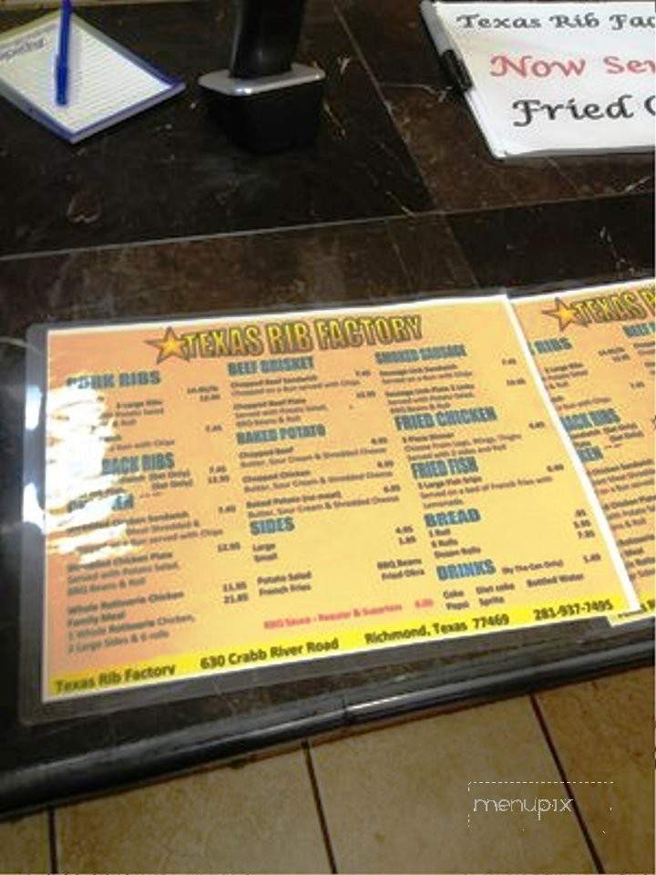 Texas Rib Factory - Richmond, TX menu_pic