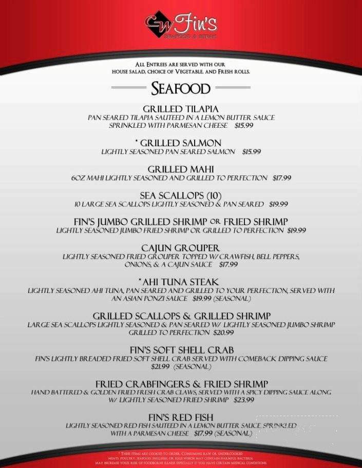Fin's Seafood & Steak - Flowood, MS menu_pic