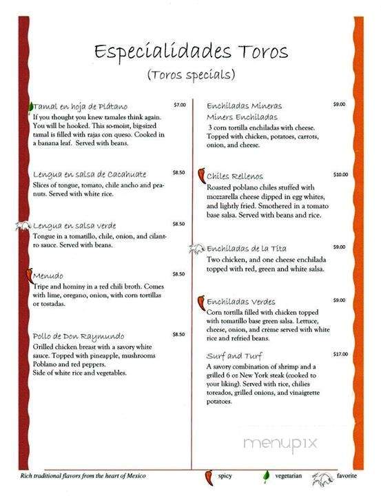 Toro's - Fountain, CO menu_pic