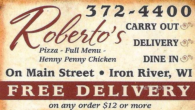 Roberto's Chicago Style Pizza - Iron River, WI menu_pic