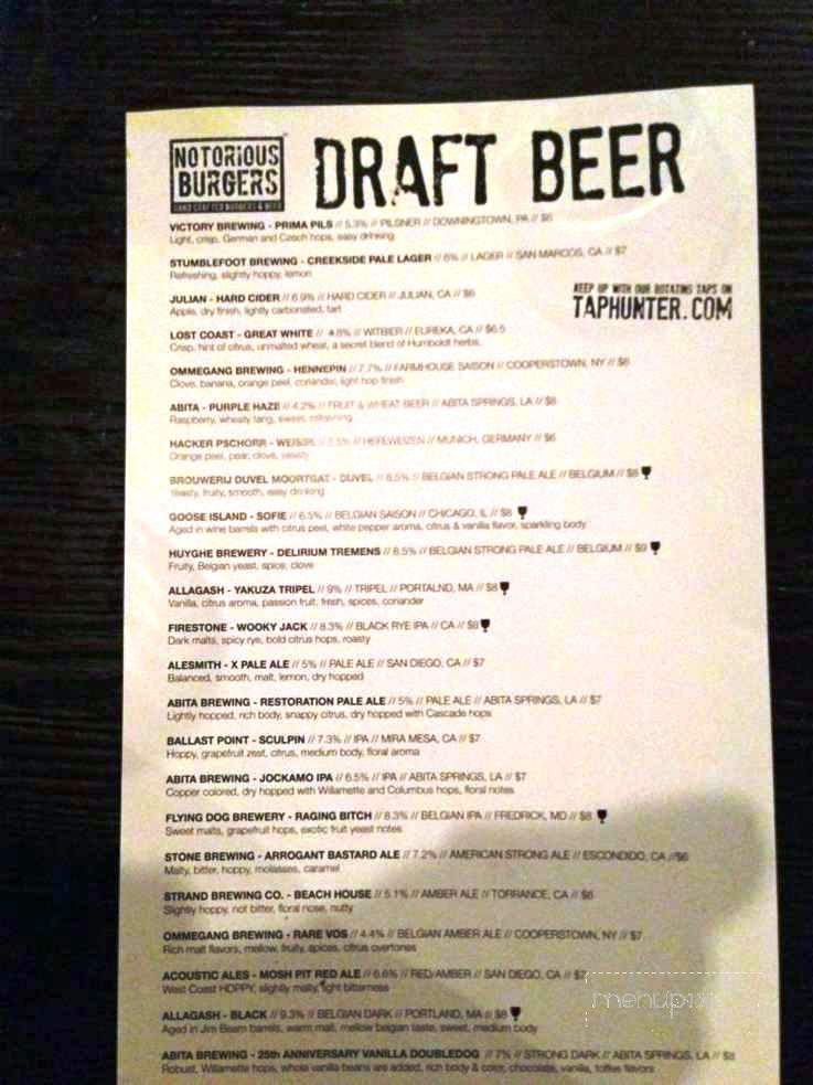Notorious Burgers - Carlsbad, CA menu_pic