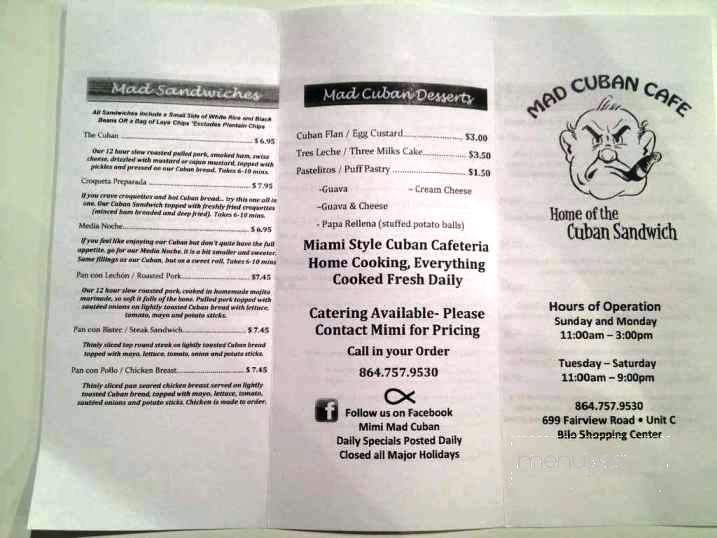 Mad Cuban Cafe - Simpsonville, SC menu_pic