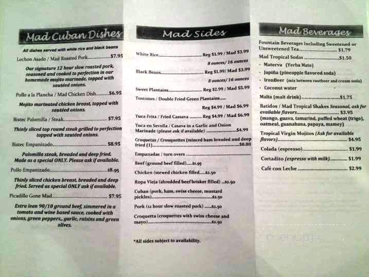 Mad Cuban Cafe - Simpsonville, SC menu_pic