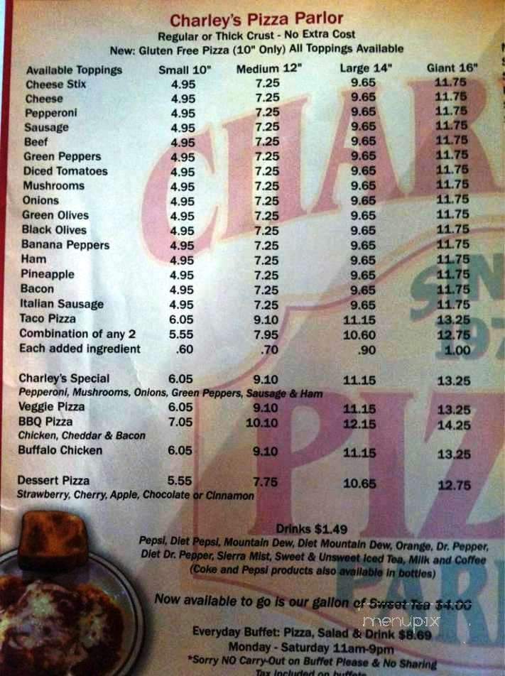Charley's Pizza Parlor - Knoxville, TN menu_pic
