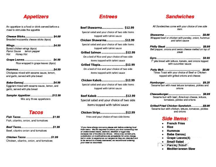 Green Parrot - Panama City, FL menu_pic