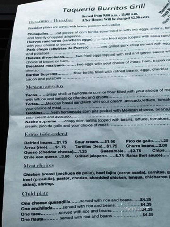 Taqueria Burrito's Grill - New Orleans, LA menu_pic