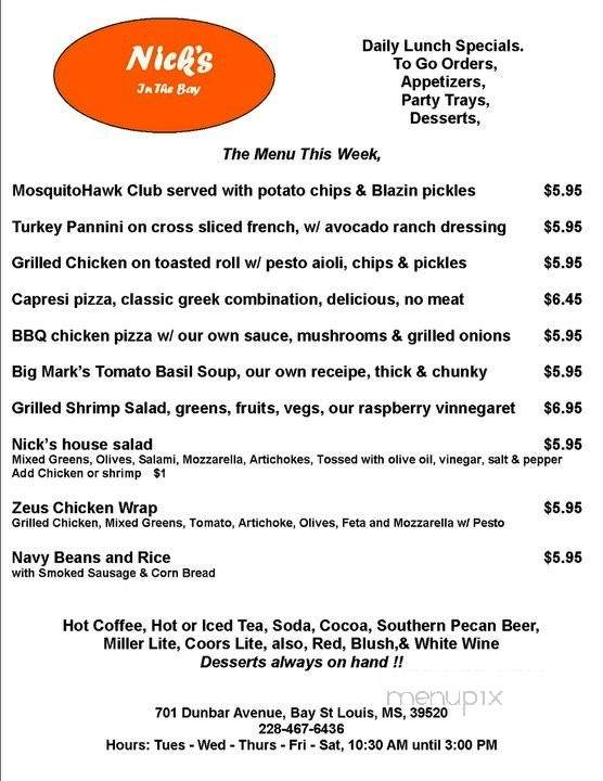 Nick's in the Bay - Bay Saint Louis, MS menu_pic