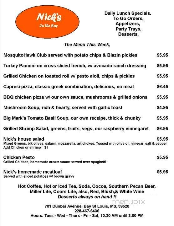 Nick's in the Bay - Bay Saint Louis, MS menu_pic