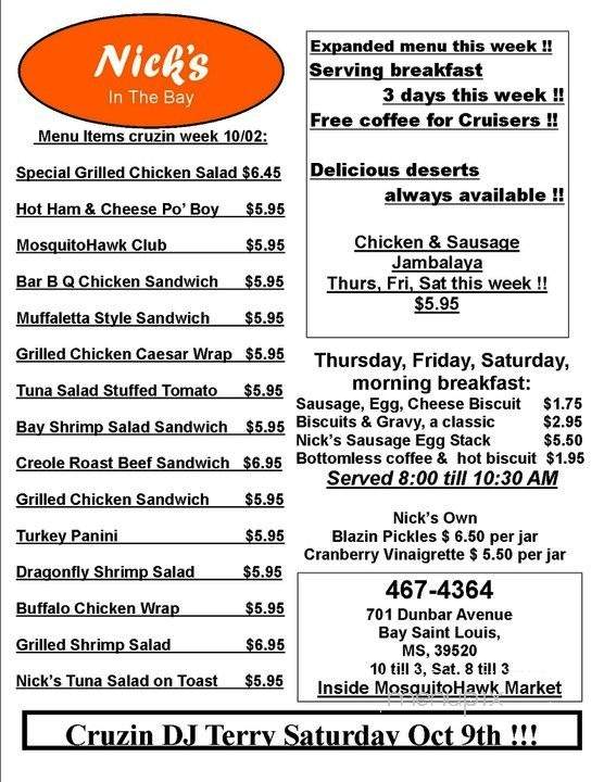 Nick's in the Bay - Bay Saint Louis, MS menu_pic